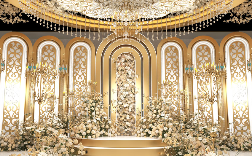 富顺香槟色调婚礼堂效果展示